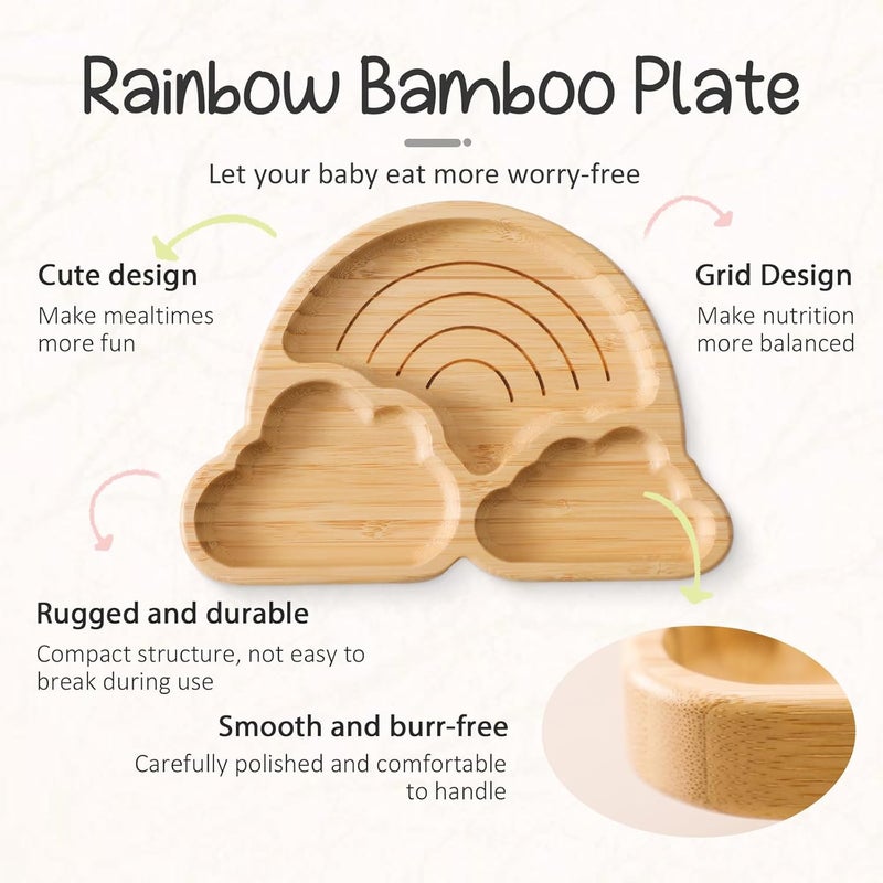 let's make Bamboo Suction Plate for Baby Kid Toddler Plate Spoon Fork Set with Removable Silicone Suction All-Natural Baby Feeding Set for Baby-Led Weaning Fits Feeding High Chair Table - Image 2